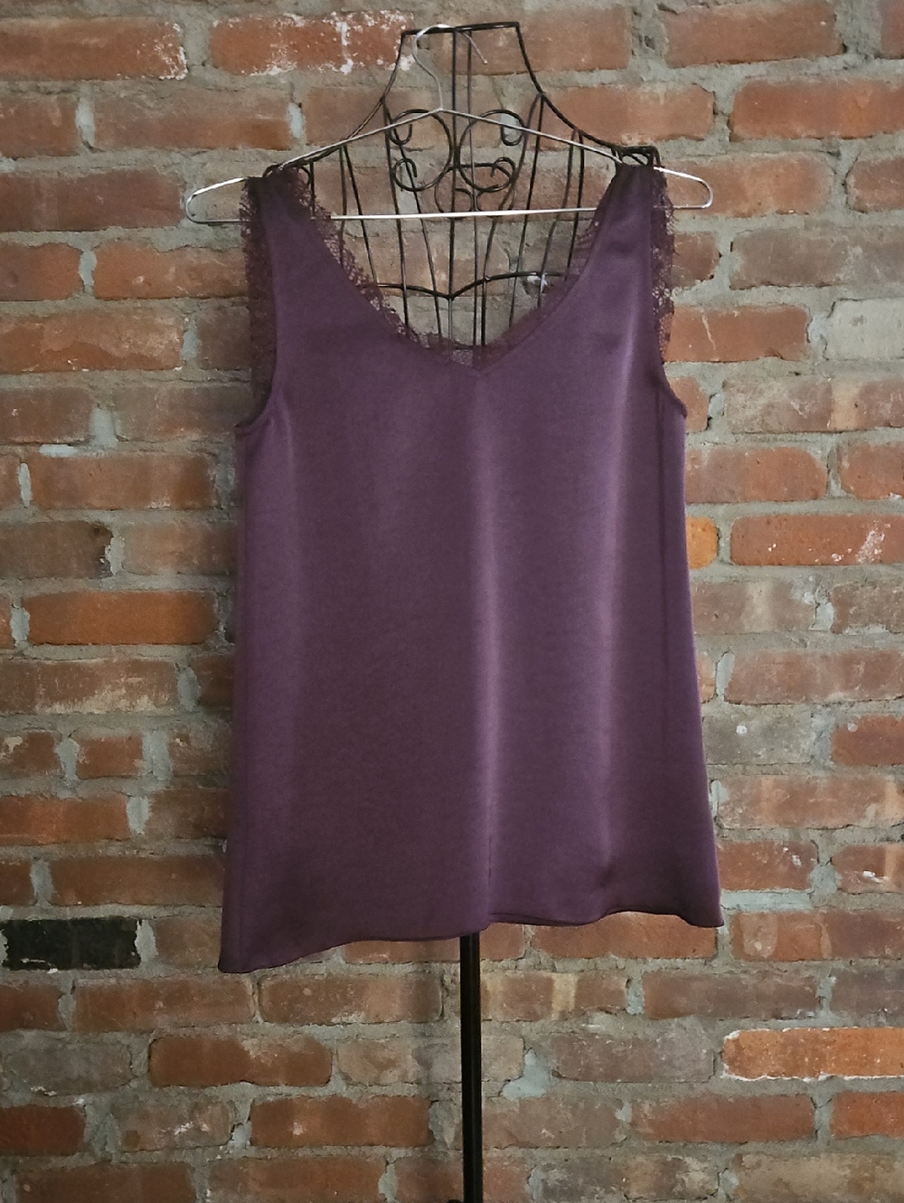 Satin Lace-Trim Camisole in Deep Purple